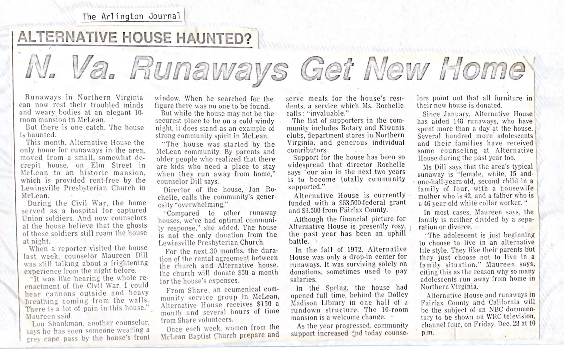 1970s Haunted House Article by Arlington Journal