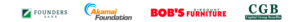 Logo of Bob's furniture, Akamai foundation, Founder's Bank and Capital Group benefits